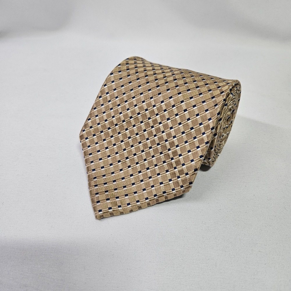 Club Room 100% Silk Men Tie Geometric‎ Gold 3.75" x 60"